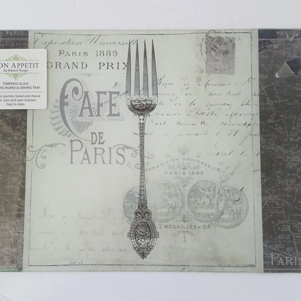 Maison Rouge Cafe de Paris TEMPERED GLASS RECTANG CUTTING BOARD & SERVING TRAY